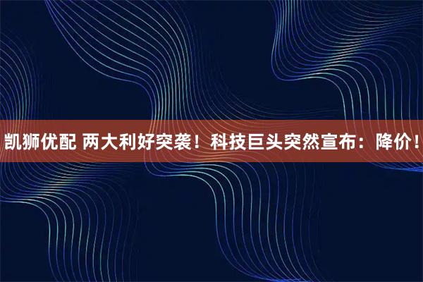 凯狮优配 两大利好突袭！科技巨头突然宣布：降价！
